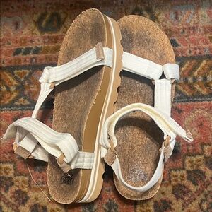 Reef Kids White Strap Cork Footbed Sandals with Tan Sole